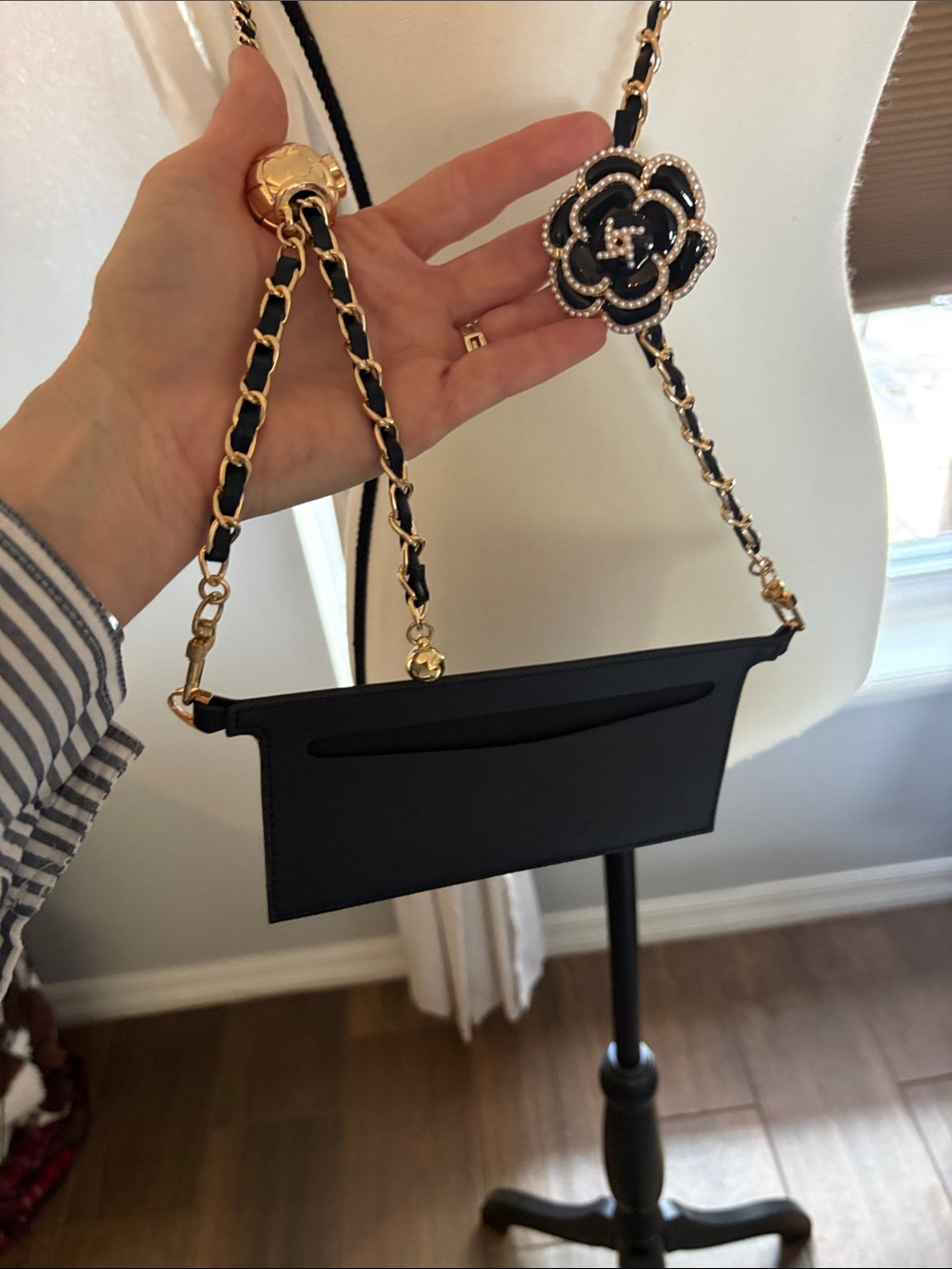 Crossbody adjustable chain with wallet/purse insert, Camillia accent